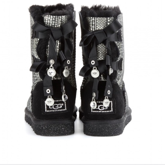 black glitter uggs with bows